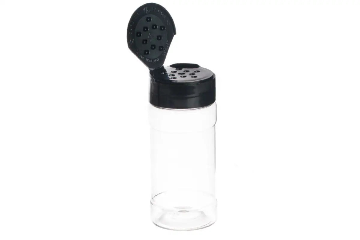4 oz Spice Jar Round Glass with Shaker Fitment and Black Lid