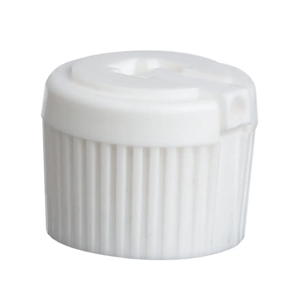 White Flip-Top Ribbed Plastic Cap For Some 1 2 And 4 Oz. Bottles (20-410 Neck Size)