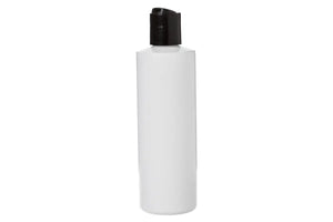 8 oz. White Plastic Bottle with Black Disc-top Cap