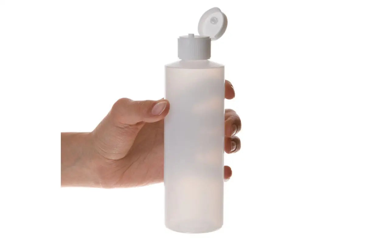 8 oz. Natural Plastic Bottle with White Snap-top Cap