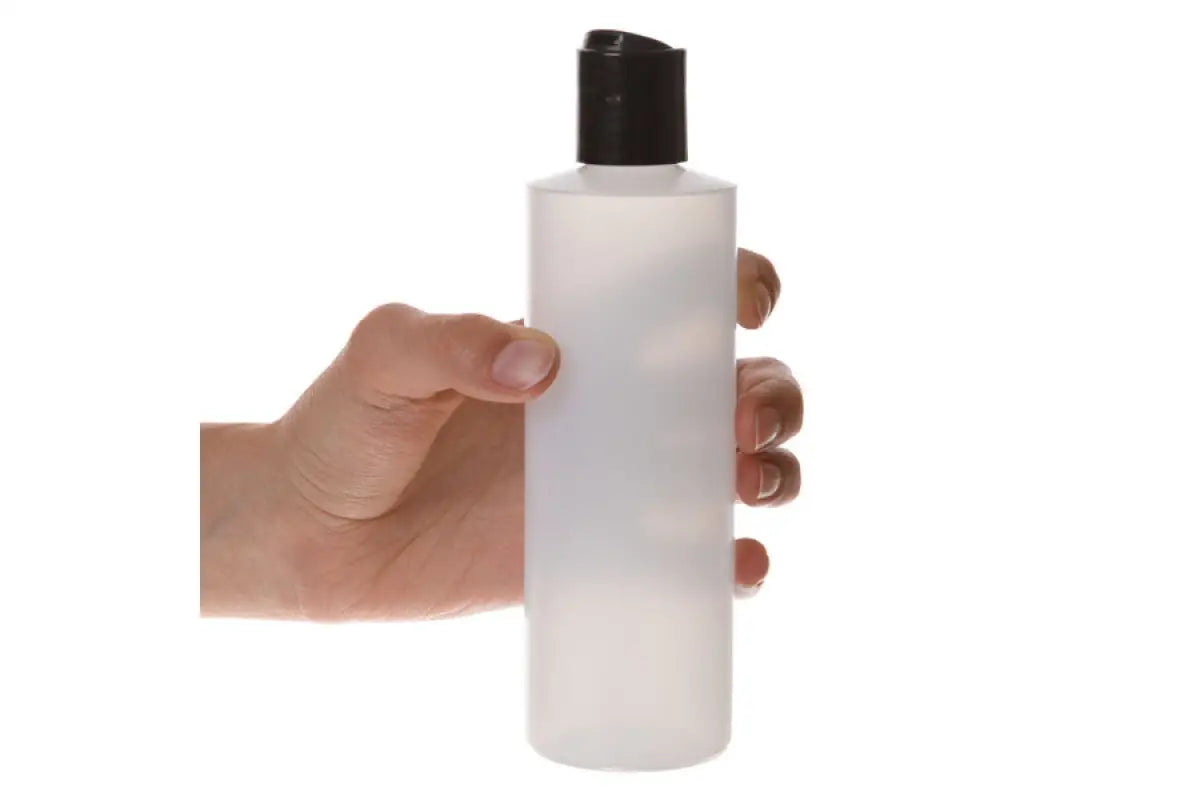 8 oz. Natural Plastic Bottle with Black Disc-top Cap