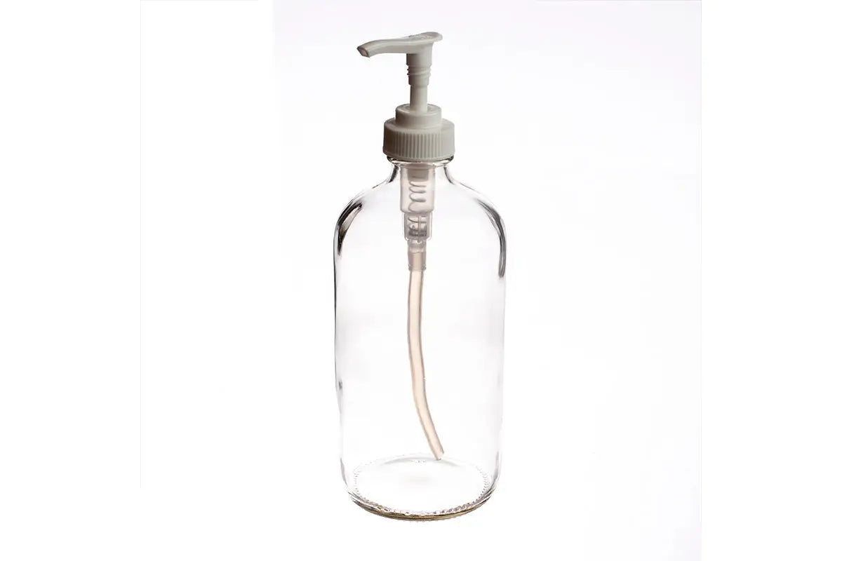 Clear Glass Laundry Bottles With White Pump or Sprayer 16oz Glass