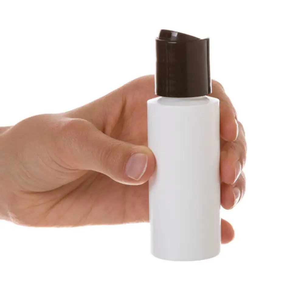 2 Oz. White Plastic Bottles With Black Disc-Top Caps (Pack Of 6)