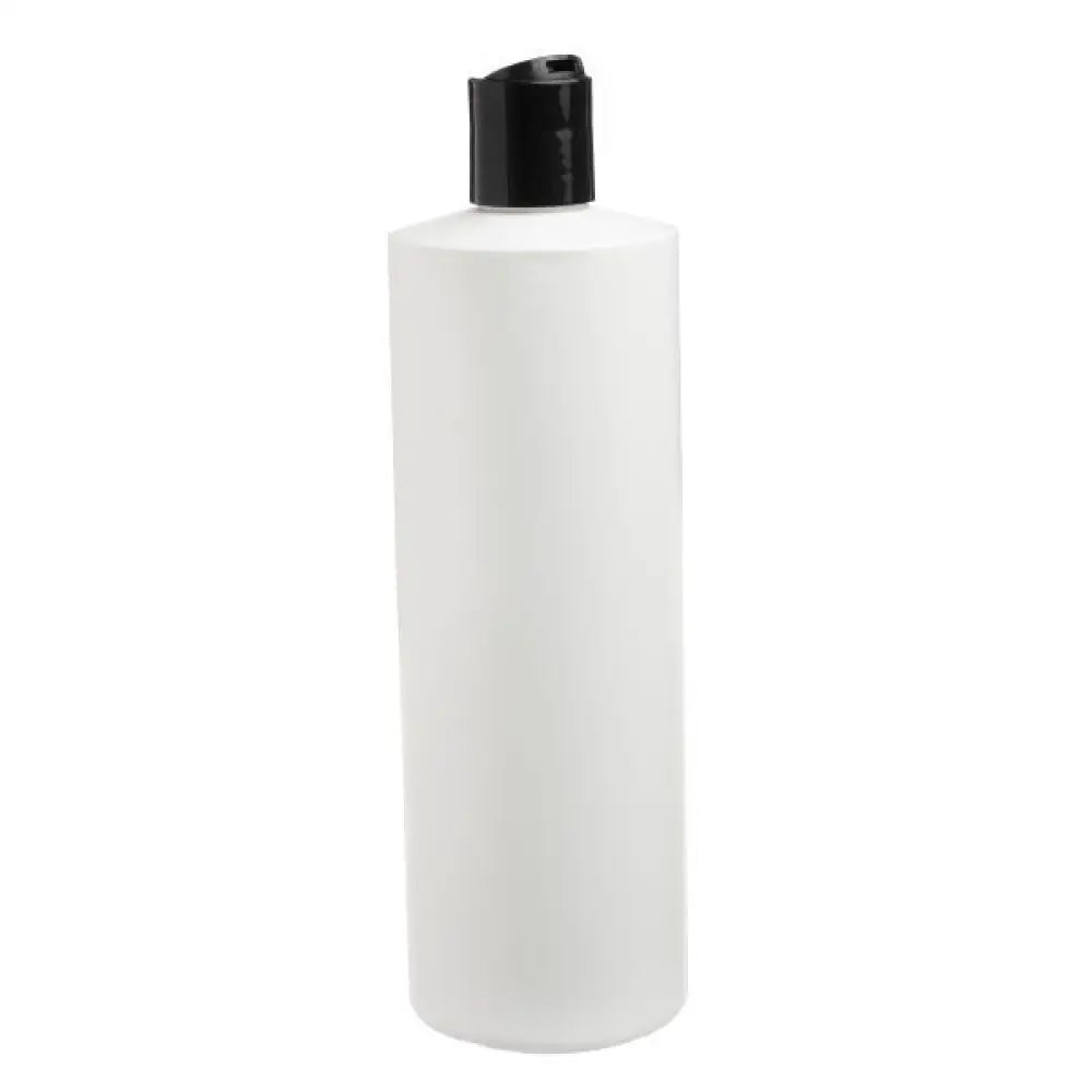 16 oz. White Plastic Bottle with Black Disc-top Cap