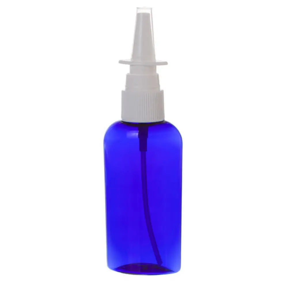 2 oz. Blue Plastic Oval Bottle with White Nasal Sprayer