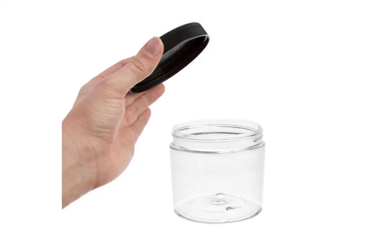 1/2 oz. clear plastic lip balm jars w/black lids -1dozen