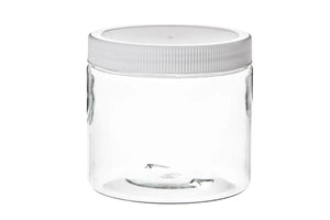16 oz. Clear PET Plastic Jar with White Ribbed Lid