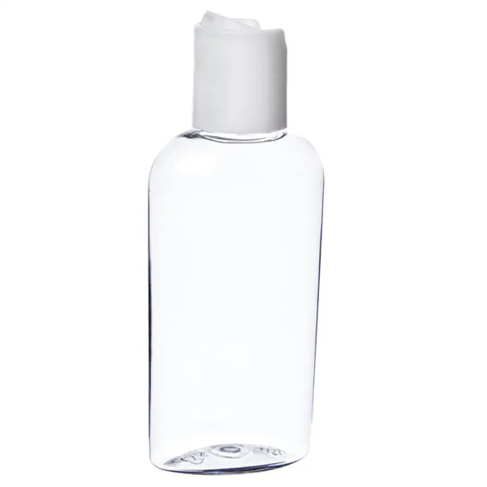 2 oz. Clear Oval Plastic Bottle with White Disc-Top Cap
