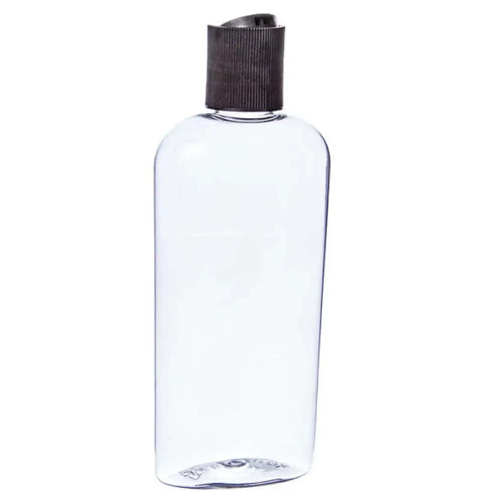4 oz. Clear Oval Plastic Bottle and Black Disc-Top Cap