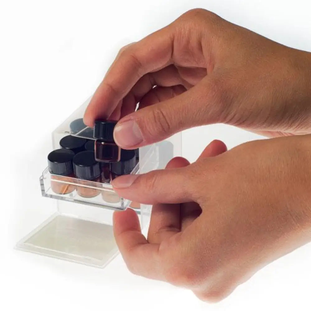Cube Oil Box With Sample Vials Orifice Reducers And Black Caps (Holds 18 1/4 Dram)