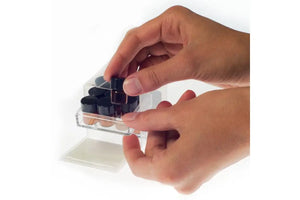 Cube Oil Box With Sample Vials Orifice Reducers And Black Caps (Holds 18 1/4 Dram)