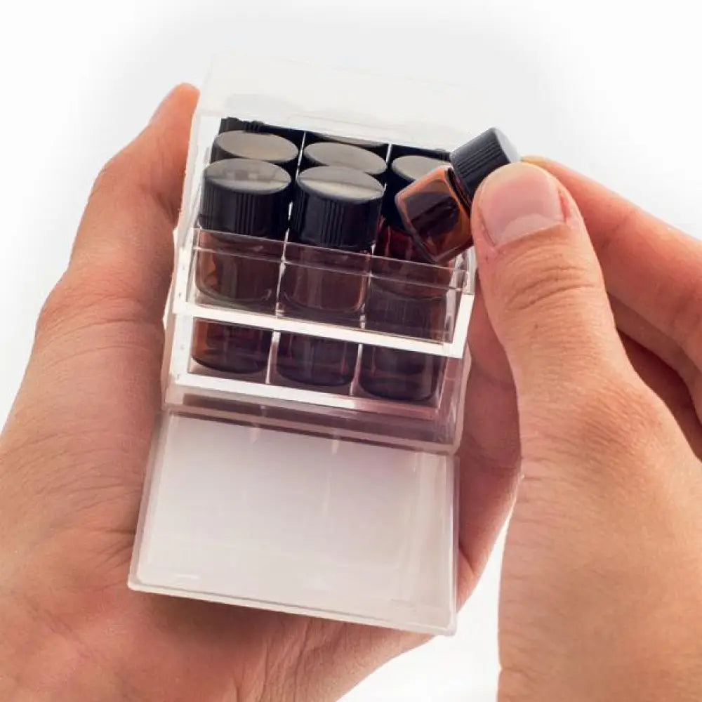 Cube Oil Box With Sample Vials Orifice Reducers And Black Caps (Holds 18 1/4 Dram)