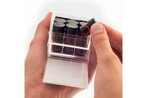 Cube Oil Box With Sample Vials Orifice Reducers And Black Caps (Holds 18 1/4 Dram)
