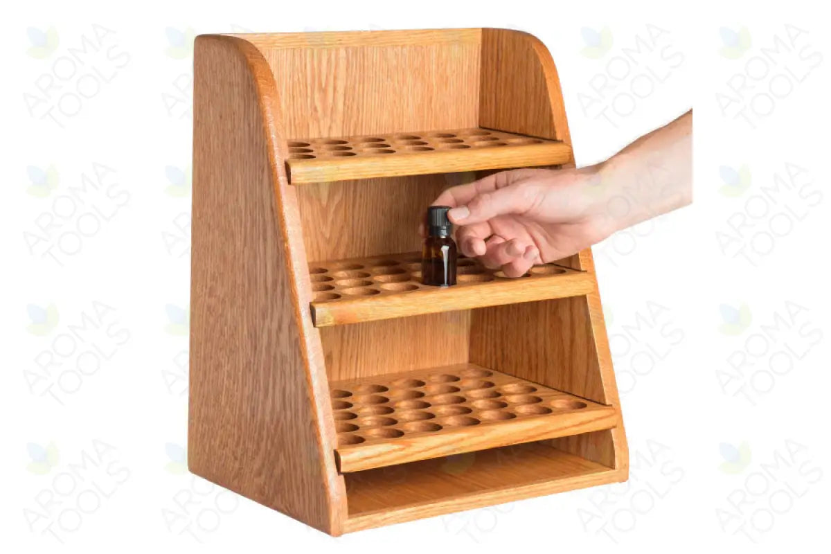 3-Shelf Handcrafted Oak Storage and Display Rack (Holds 79 vials)