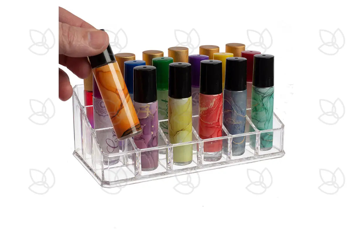 3-Tier Clear Plastic Roll-On Display Riser (Holds 18 Vials)