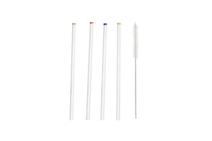 Glass Drink Straws And Cleaning Brush (Set Of 4) Straight With Colored Tips