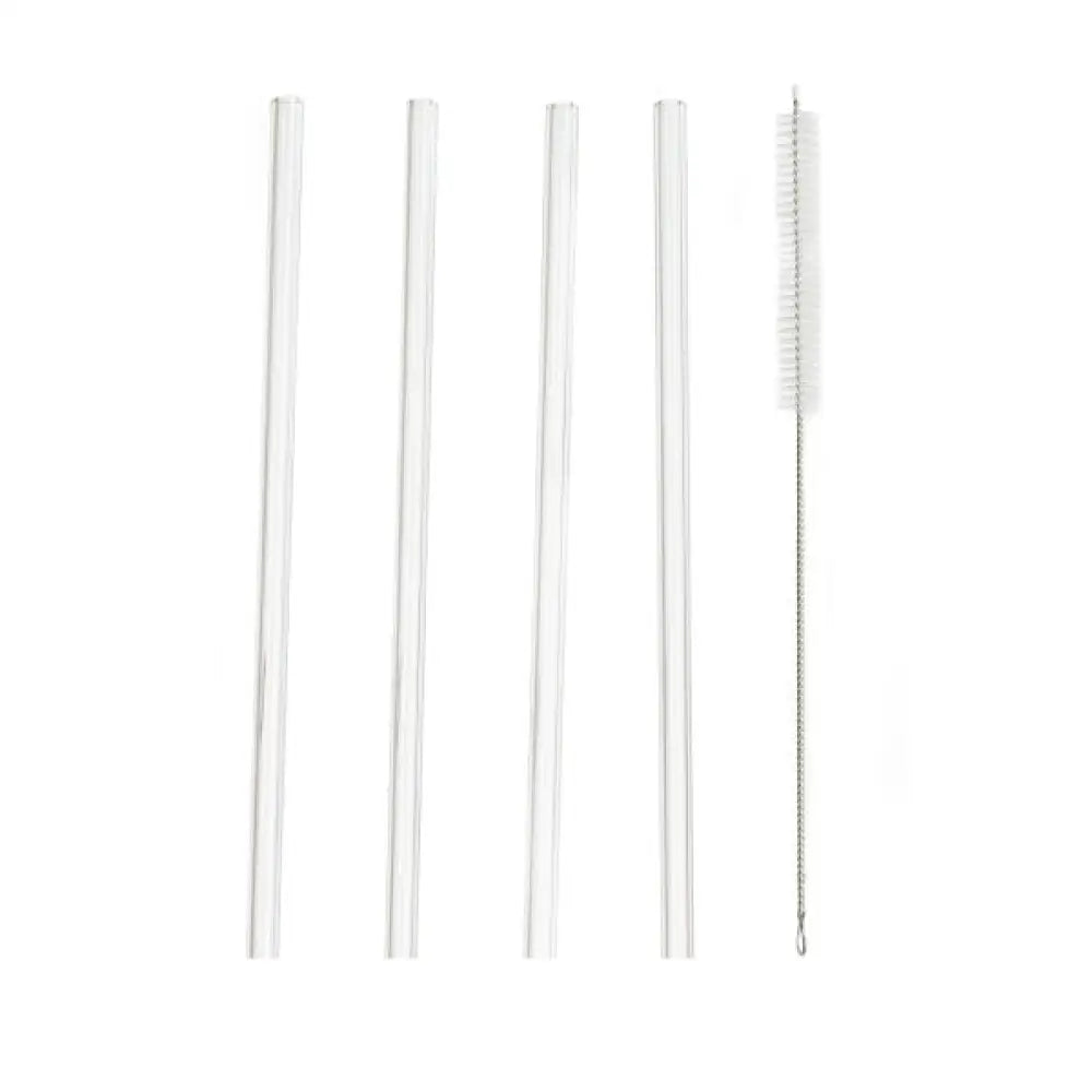 Glass Drink Straws And Cleaning Brush (Set Of 4) Straight