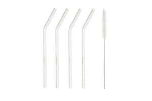 Glass Drink Straws And Cleaning Brush (Set Of 4) Bent