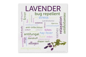 Essential Oil Word Mosaics and Photo Art Cards: lavender, front side.