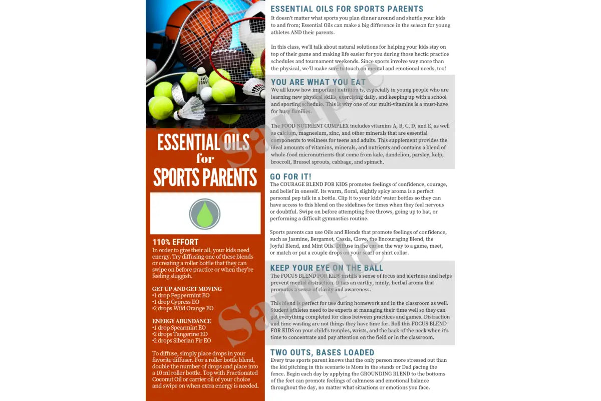 &quot;Essential Oils for Sports Parents&quot; Digital Tear Pad