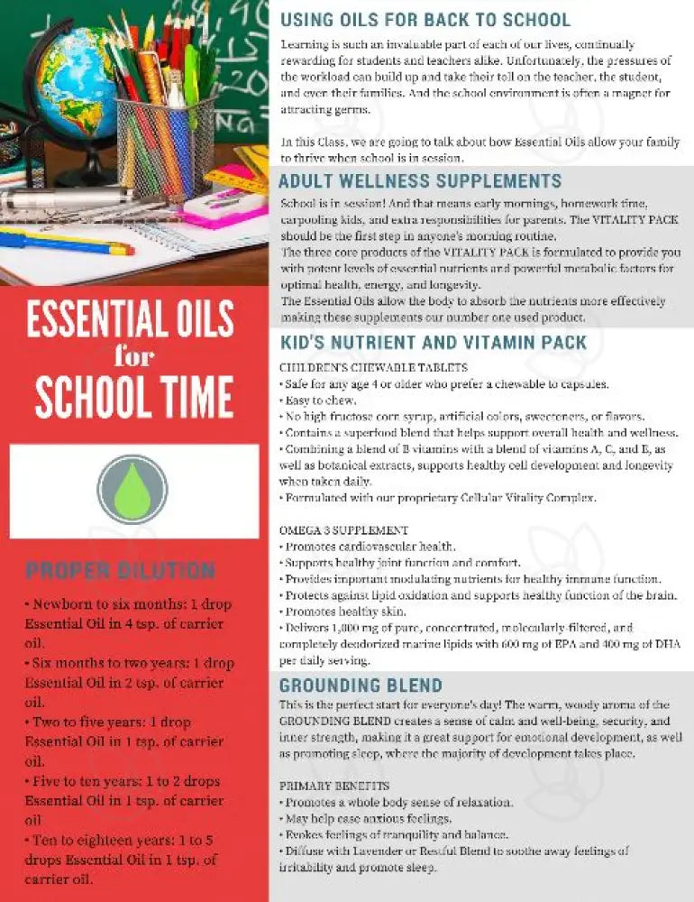 &quot;Essential Oils for School Time&quot; Digital Tear Pad